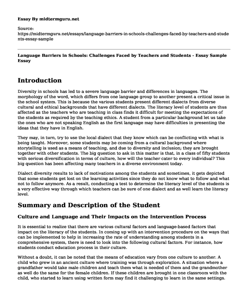 Language Barriers in Schools: Challenges Faced by Teachers and Students - Essay Sample