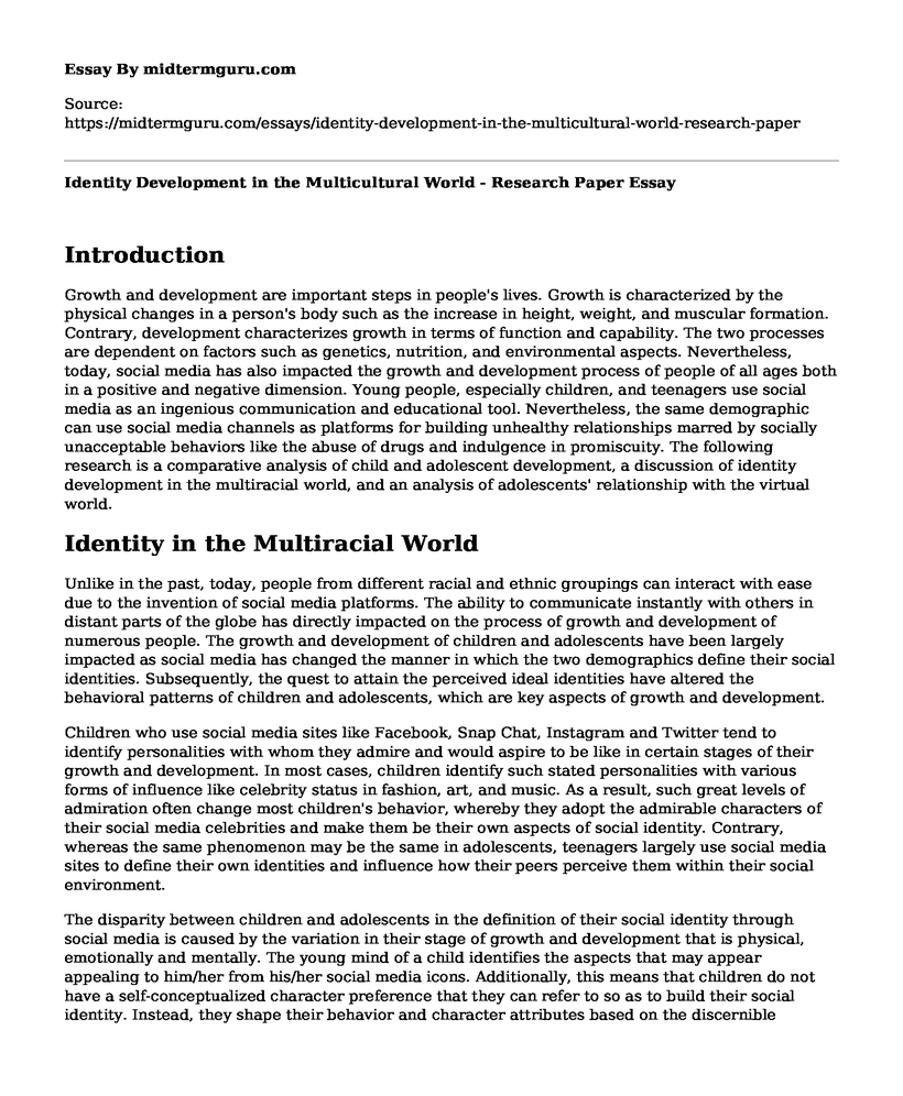 Identity Development in the Multicultural World - Research Paper
