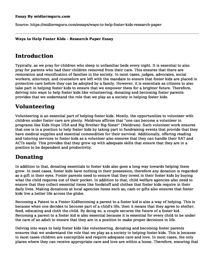 Ways to Help Foster Kids - Research Paper