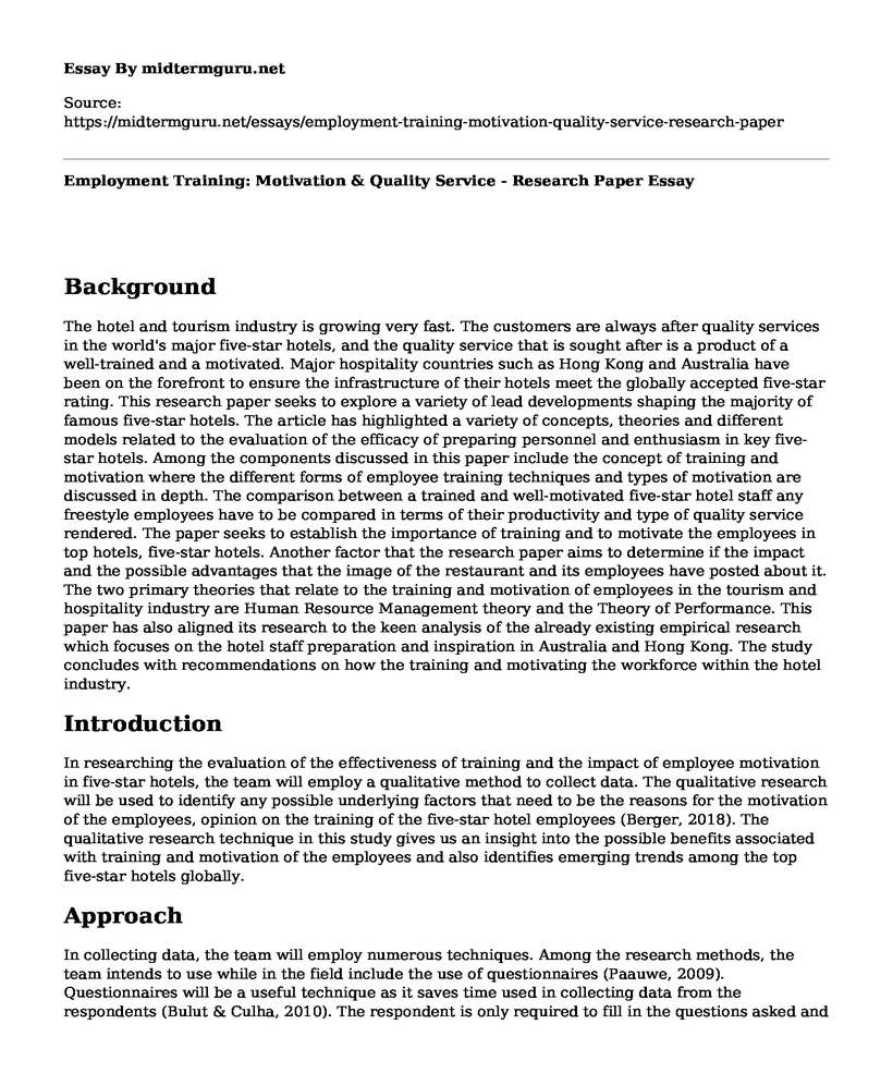 Employment Training: Motivation & Quality Service - Research Paper