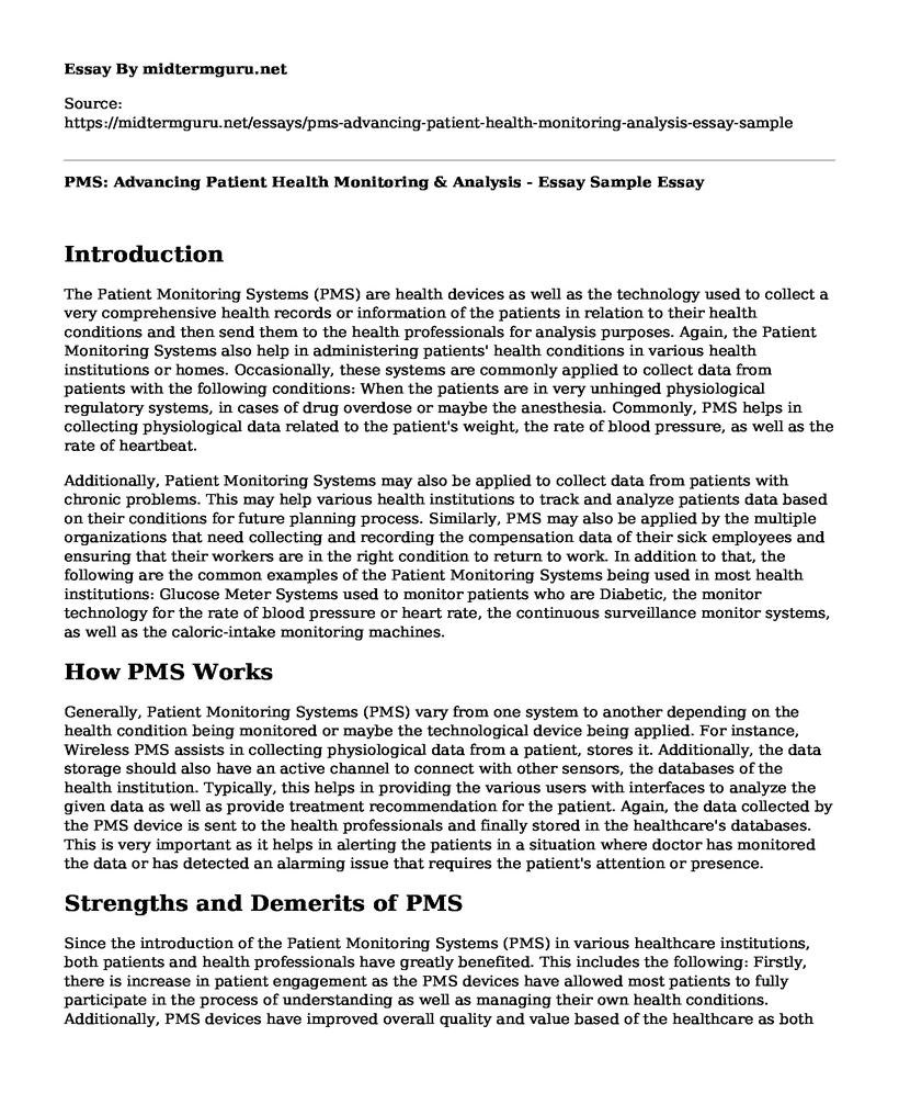 PMS: Advancing Patient Health Monitoring & Analysis - Essay Sample