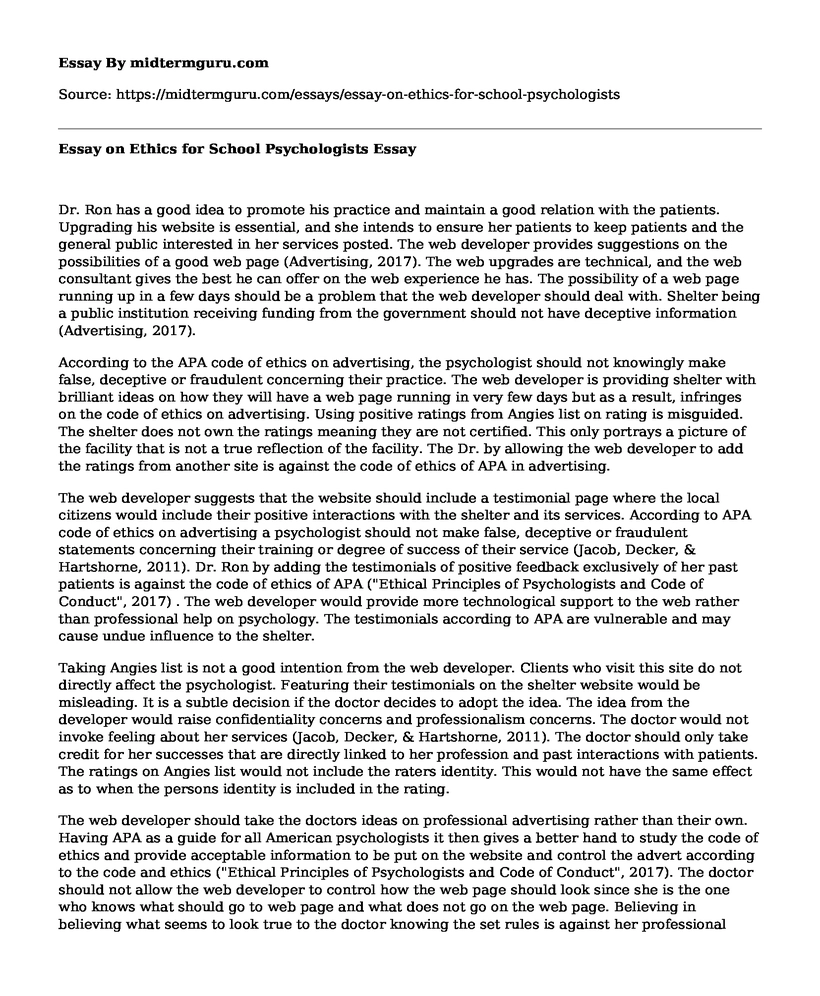 Essay on Ethics for School Psychologists