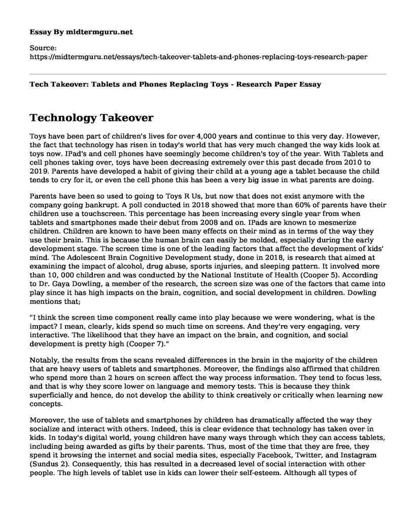 Tech Takeover: Tablets and Phones Replacing Toys - Research Paper