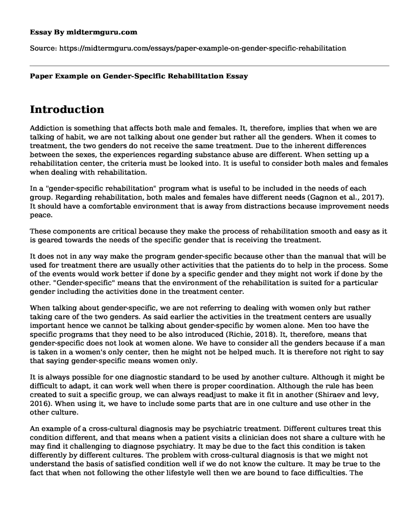 Paper Example on Gender-Specific Rehabilitation