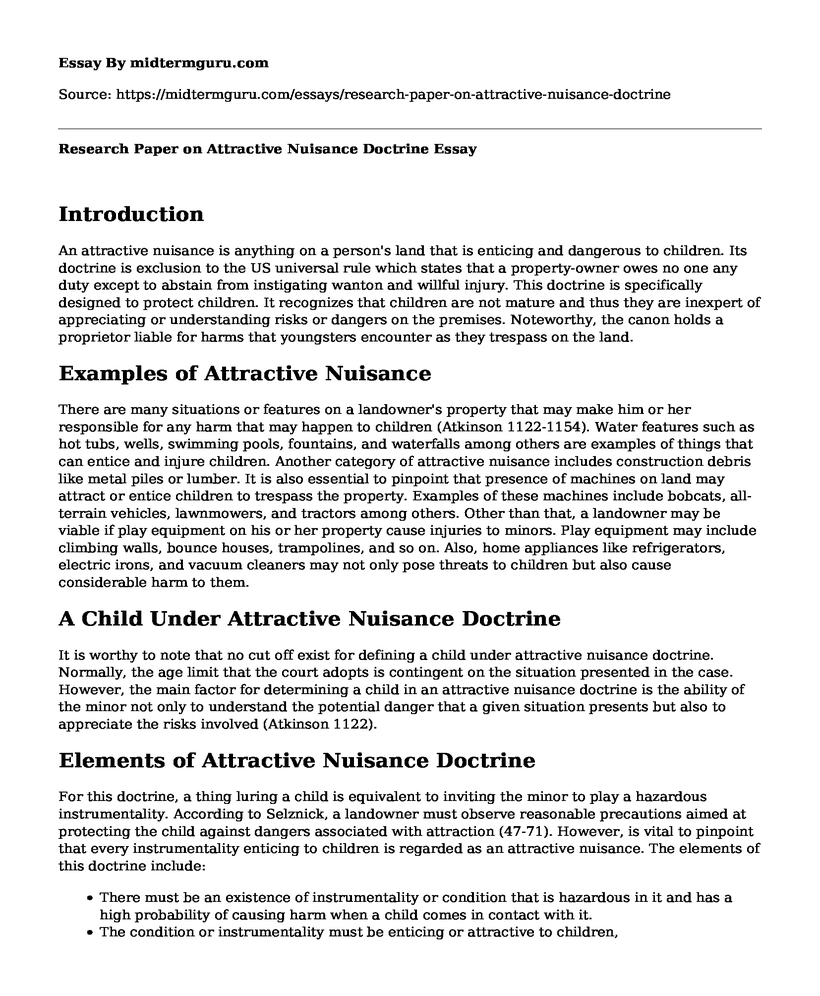 Research Paper on Attractive Nuisance Doctrine