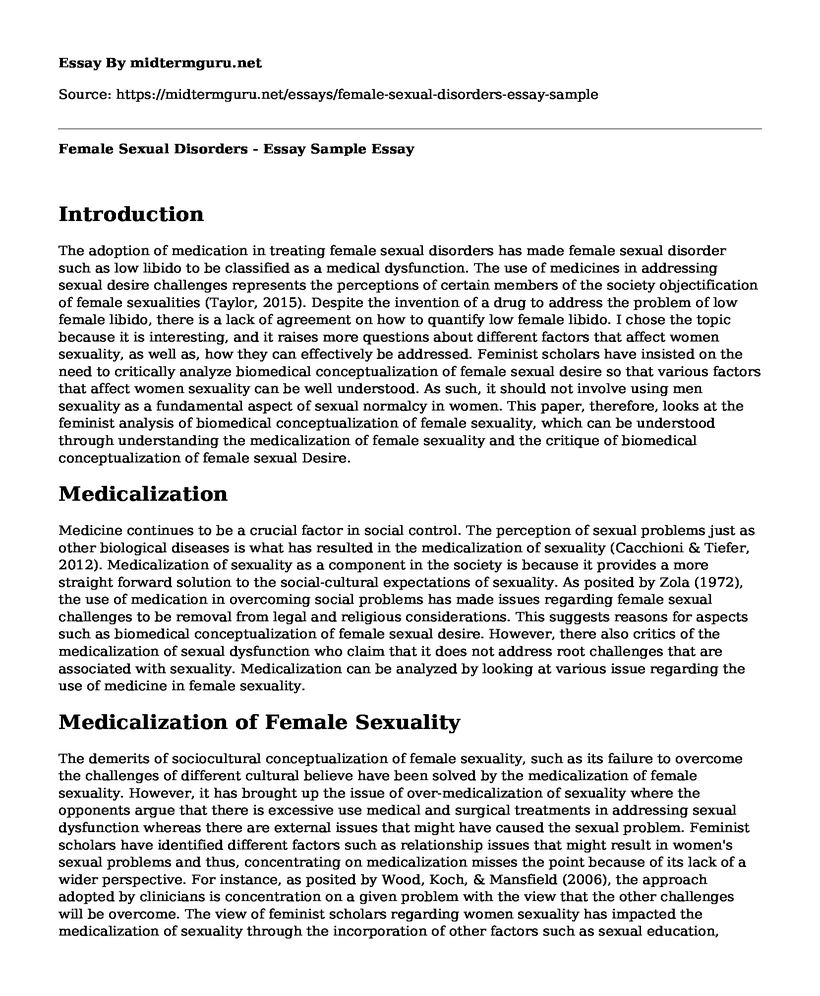 Female Sexual Disorders - Essay Sample