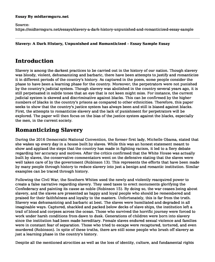 Slavery: A Dark History, Unpunished and Romanticized - Essay Sample