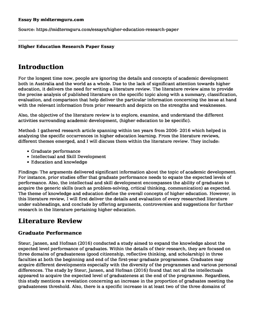 Higher Education Research Paper