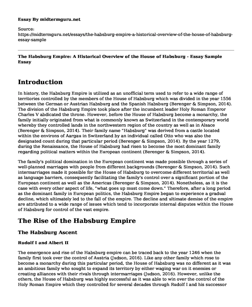 The Habsburg Empire: A Historical Overview of the House of Habsburg - Essay Sample