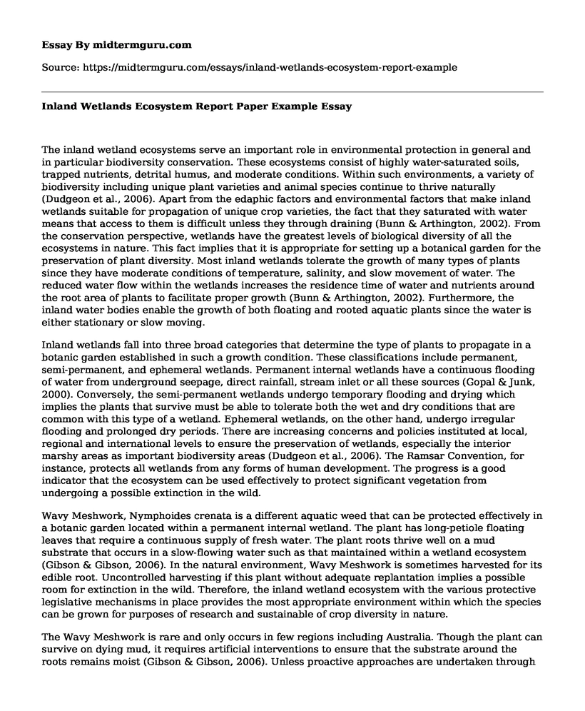 Inland Wetlands Ecosystem Report Paper Example