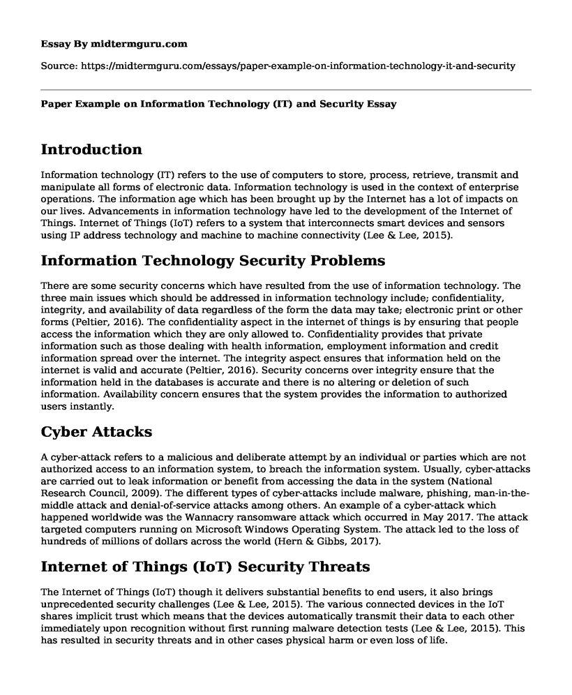 Paper Example on Information Technology (IT) and Security