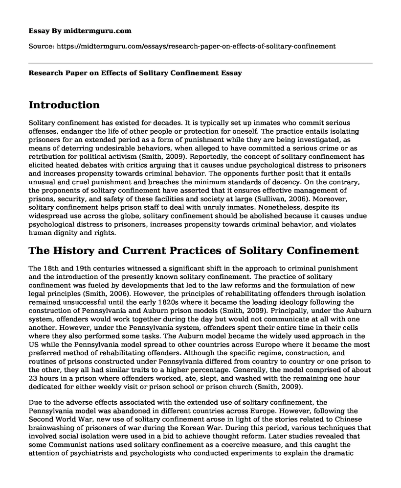 Research Paper on Effects of Solitary Confinement