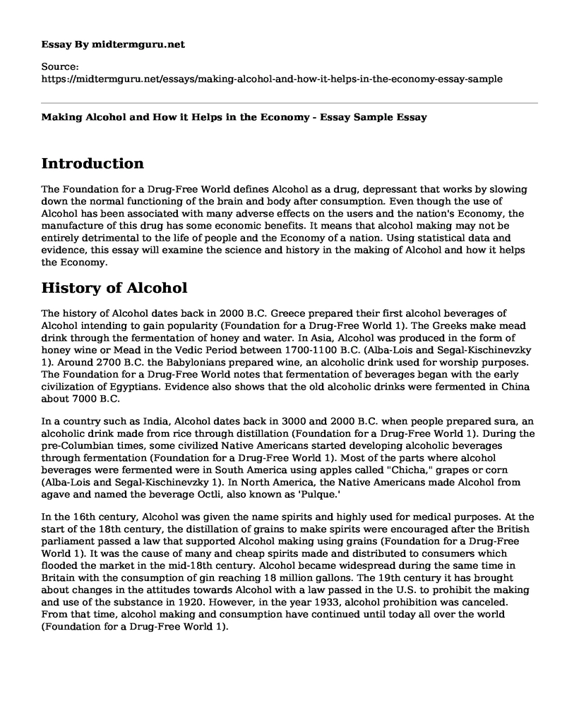 Making Alcohol and How it Helps in the Economy - Essay Sample