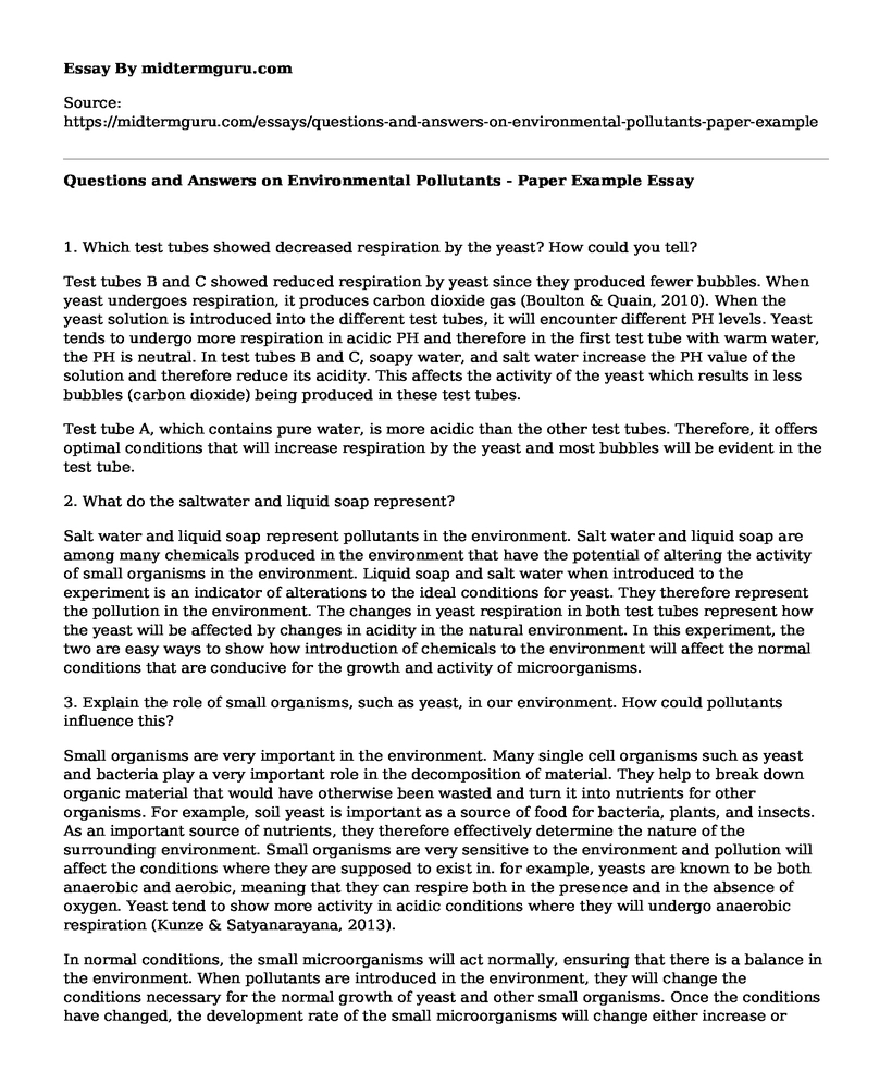 Questions and Answers on Environmental Pollutants - Paper Example