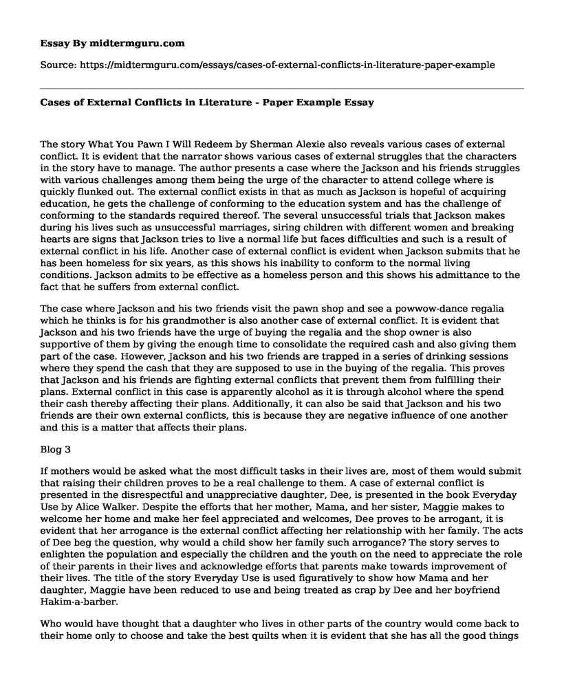 Cases of External Conflicts in Literature - Paper Example