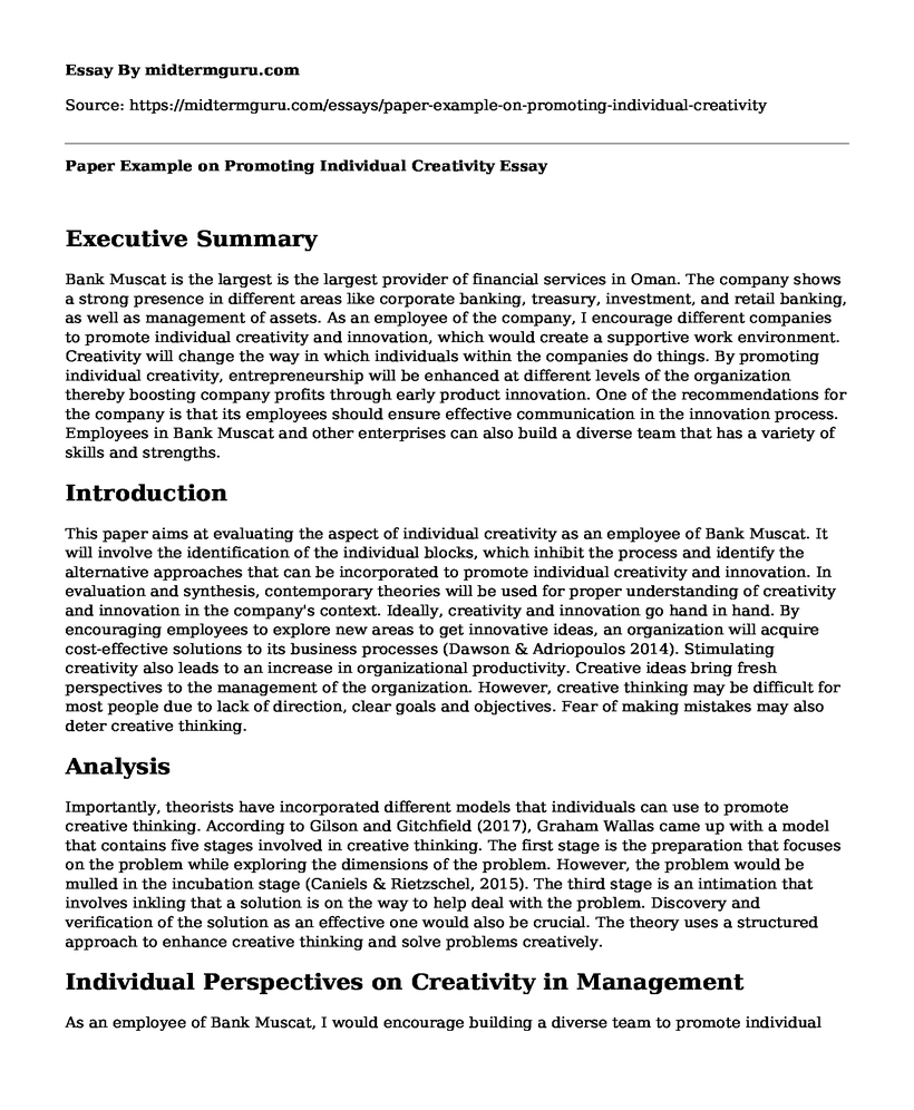 Paper Example on Promoting Individual Creativity