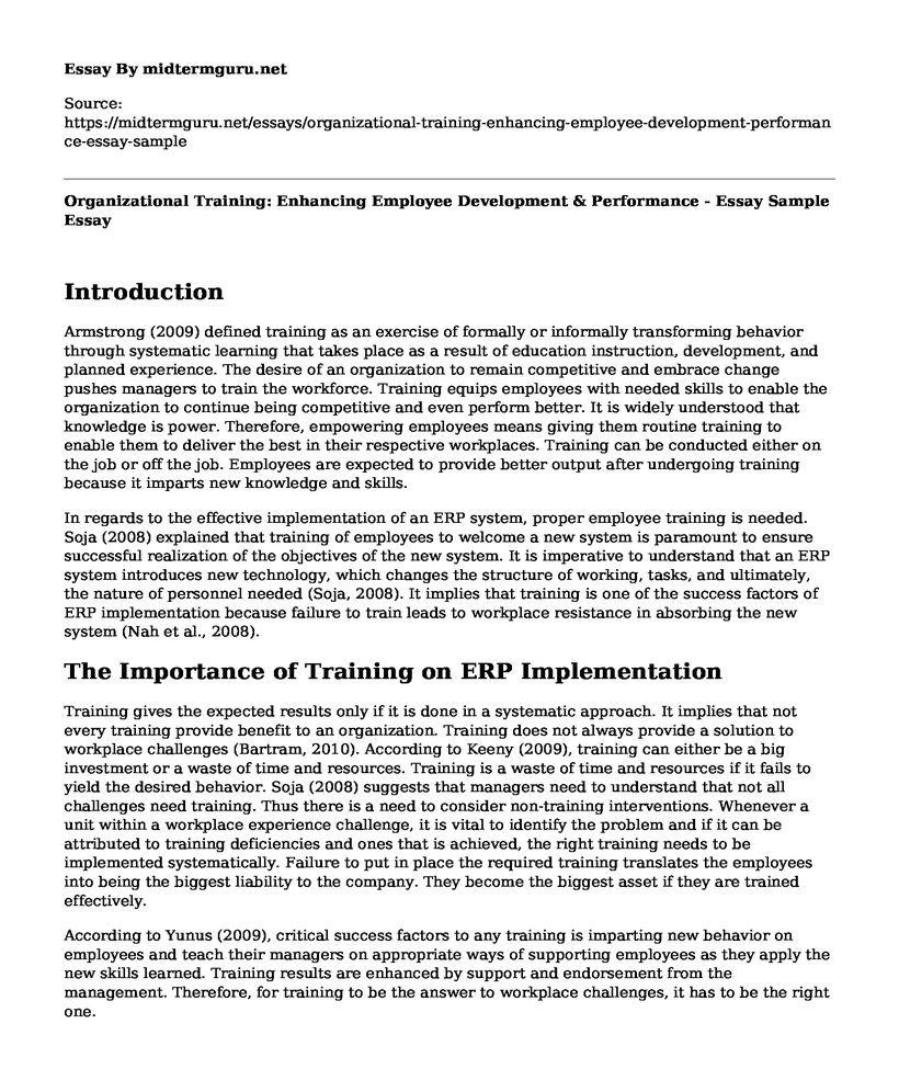 Organizational Training: Enhancing Employee Development & Performance - Essay Sample