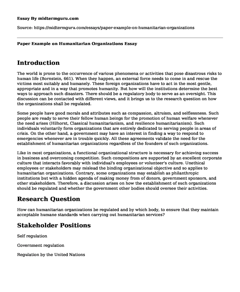 Paper Example on Humanitarian Organizations