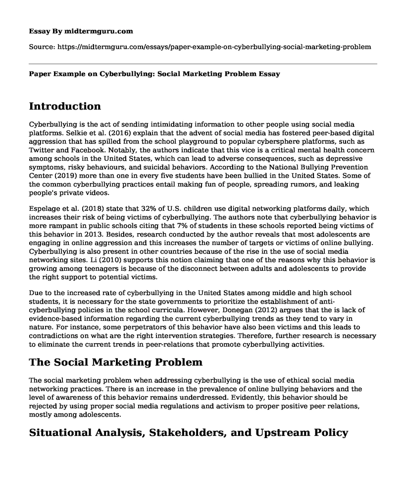 Paper Example on Cyberbullying: Social Marketing Problem