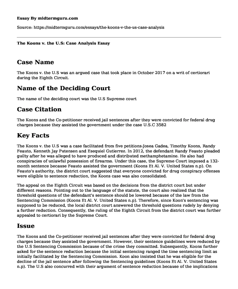 The Koons v. the U.S: Case Analysis