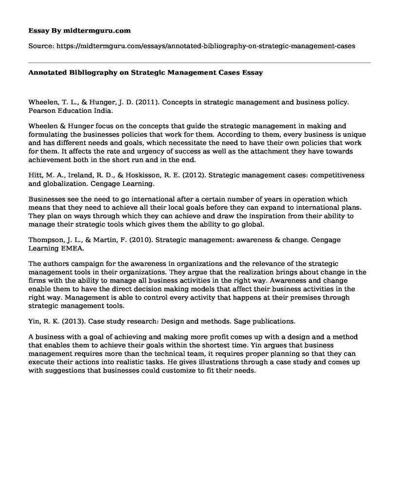 Annotated Bibliography on Strategic Management Cases