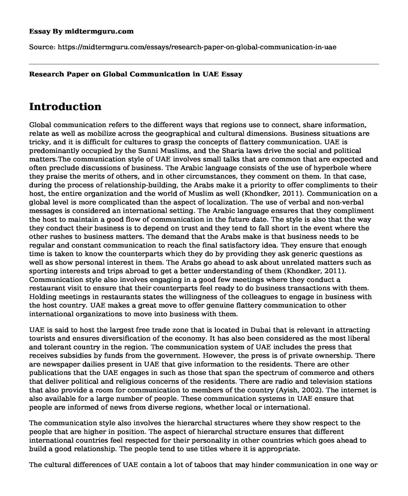 Research Paper on Global Communication in UAE