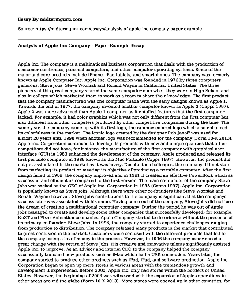 Analysis of Apple Inc Company - Paper Example