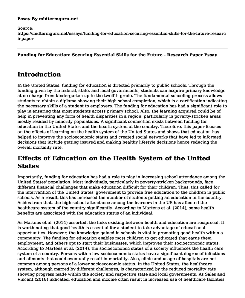 Funding for Education: Securing Essential Skills for the Future - Research Paper