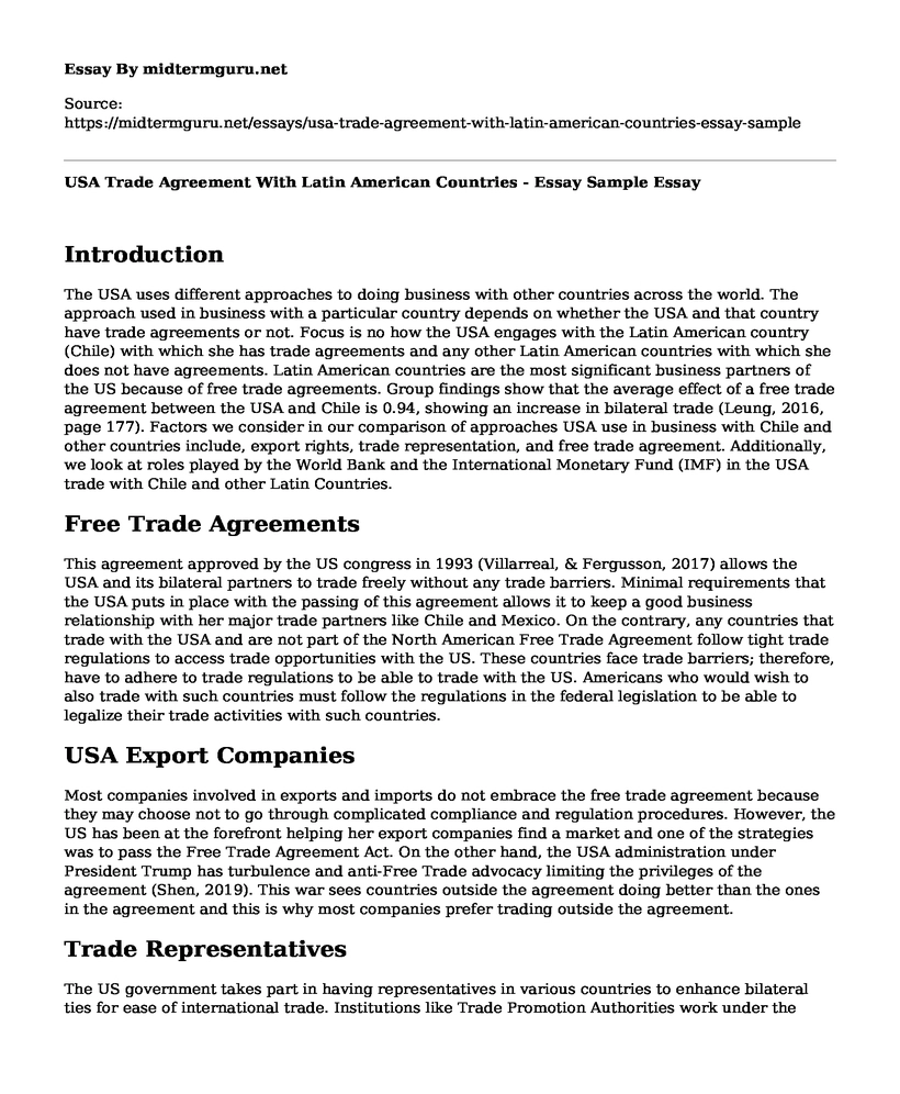 USA Trade Agreement With Latin American Countries - Essay Sample