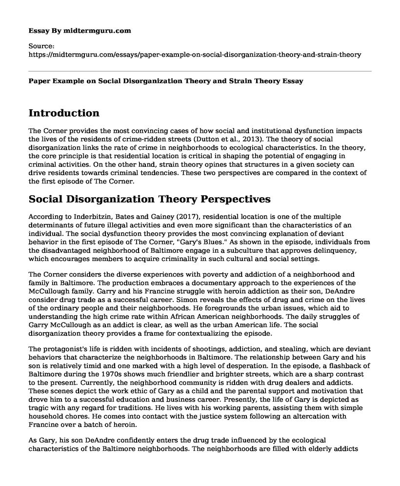 Paper Example on Social Disorganization Theory and Strain Theory