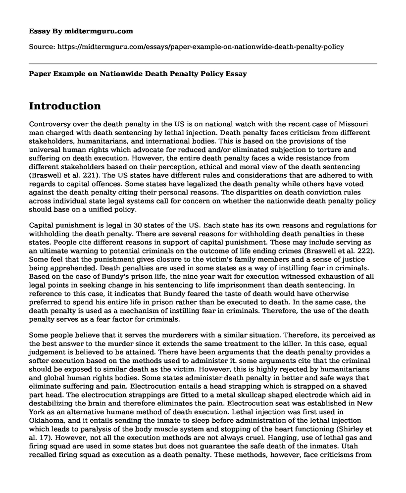 Paper Example on Nationwide Death Penalty Policy