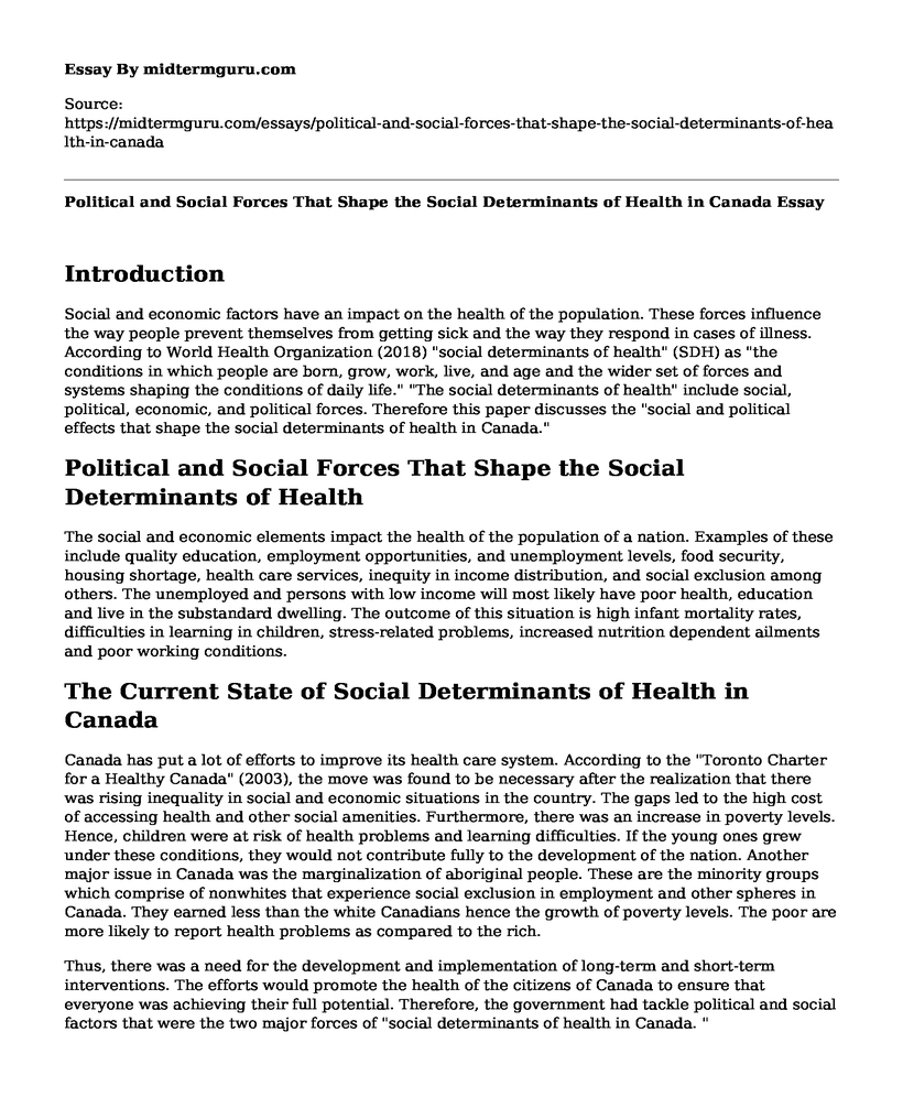 Political and Social Forces That Shape the Social Determinants of Health in Canada