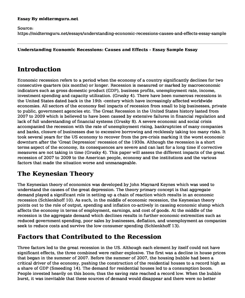 Understanding Economic Recessions: Causes and Effects - Essay Sample