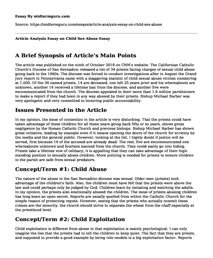 Article Analysis Essay on Child Sex Abuse