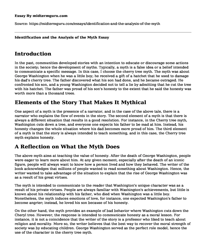 Identification and the Analysis of the Myth