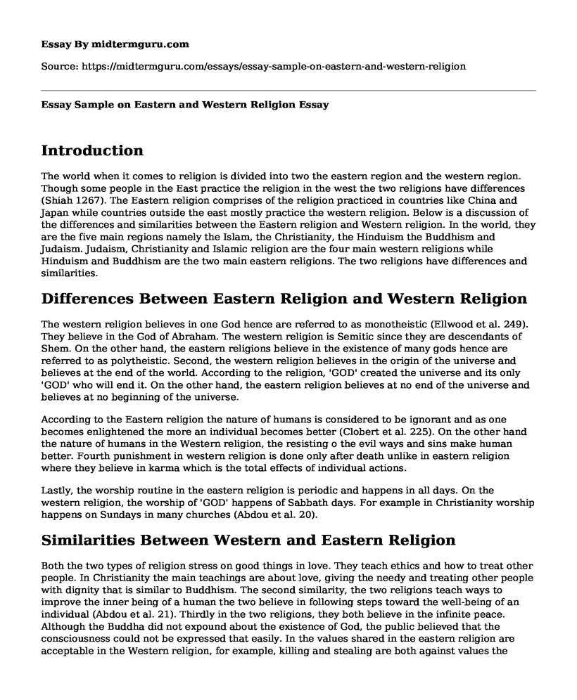 Essay Sample on Eastern and Western Religion