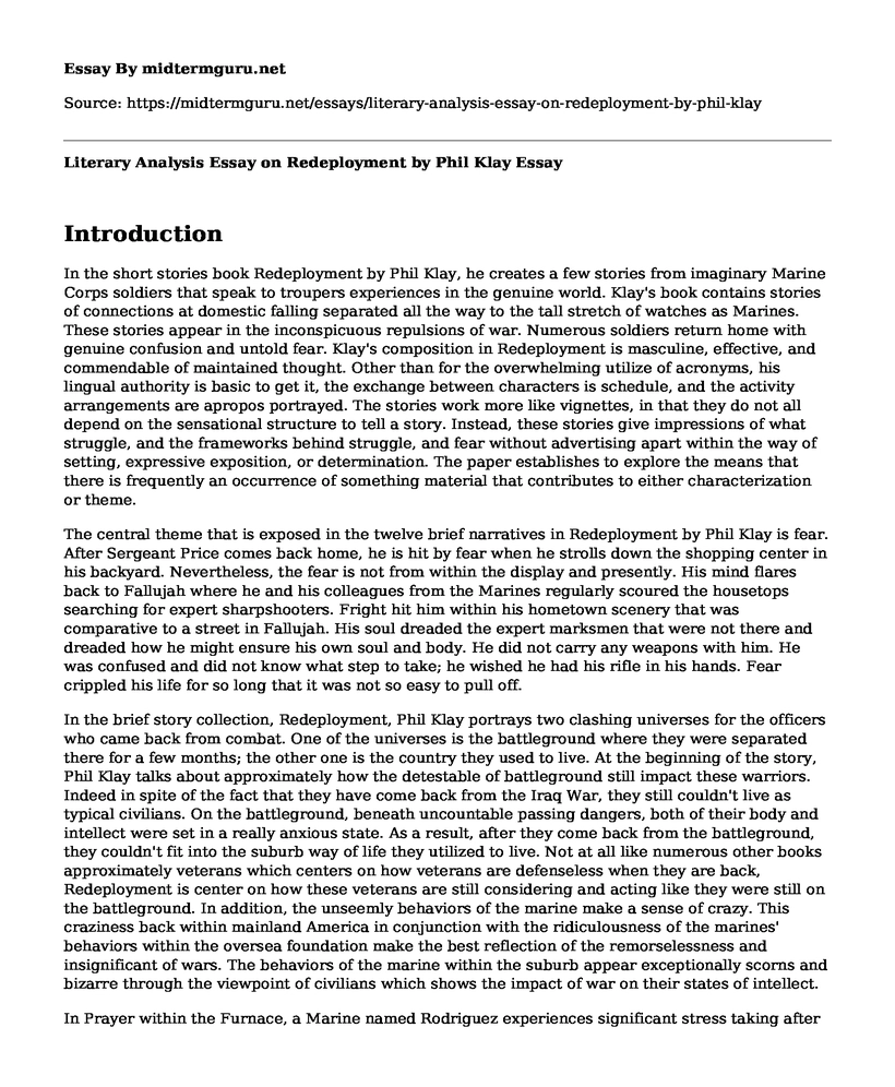 Literary Analysis Essay on Redeployment by Phil Klay