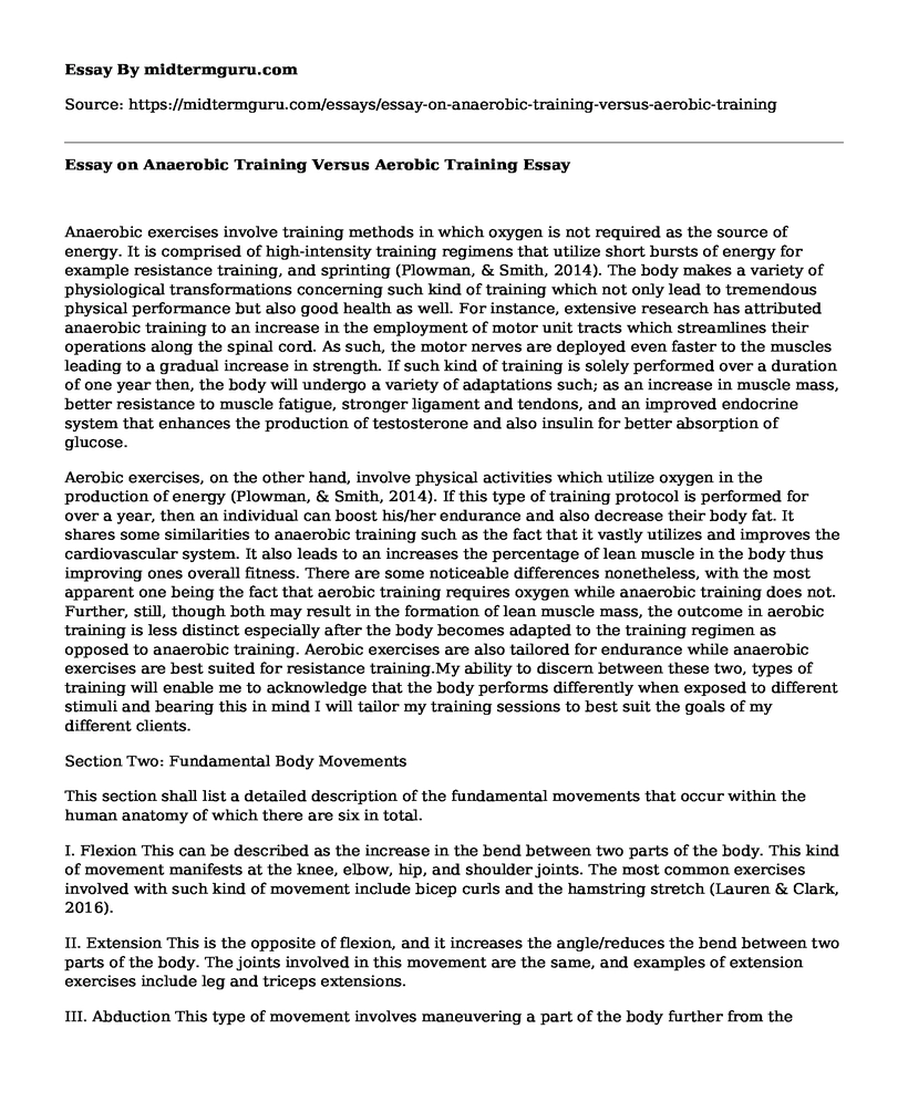 Essay on Anaerobic Training Versus Aerobic Training