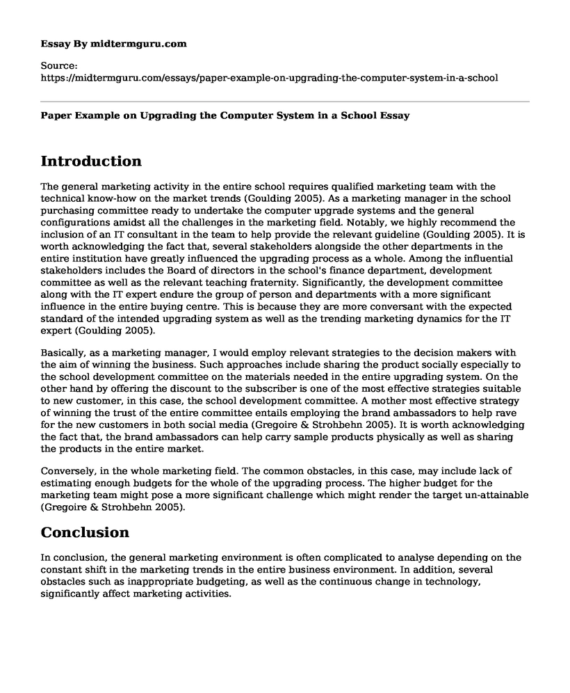 Paper Example on Upgrading the Computer System in a School