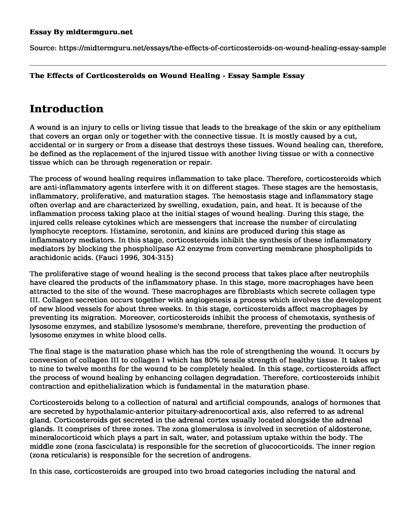 The Effects of Corticosteroids on Wound Healing - Essay Sample