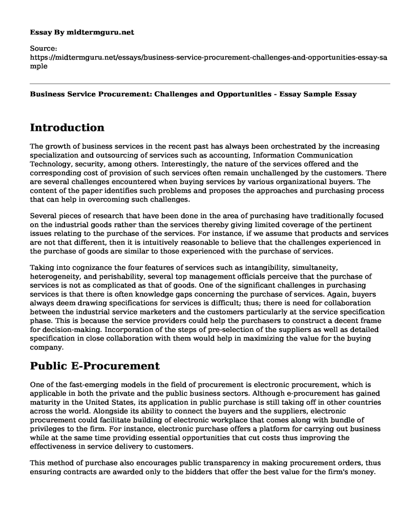 Business Service Procurement: Challenges and Opportunities - Essay Sample
