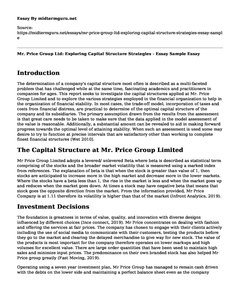 Mr. Price Group Ltd: Exploring Capital Structure Strategies - Essay Sample