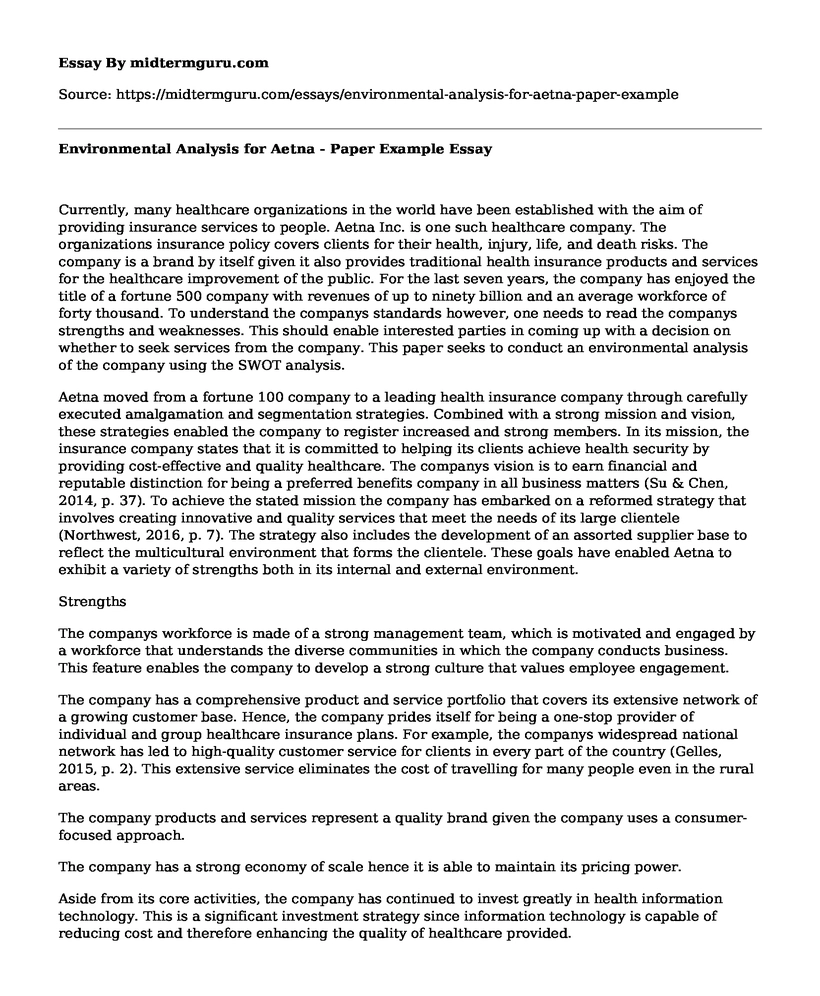 Environmental Analysis for Aetna - Paper Example