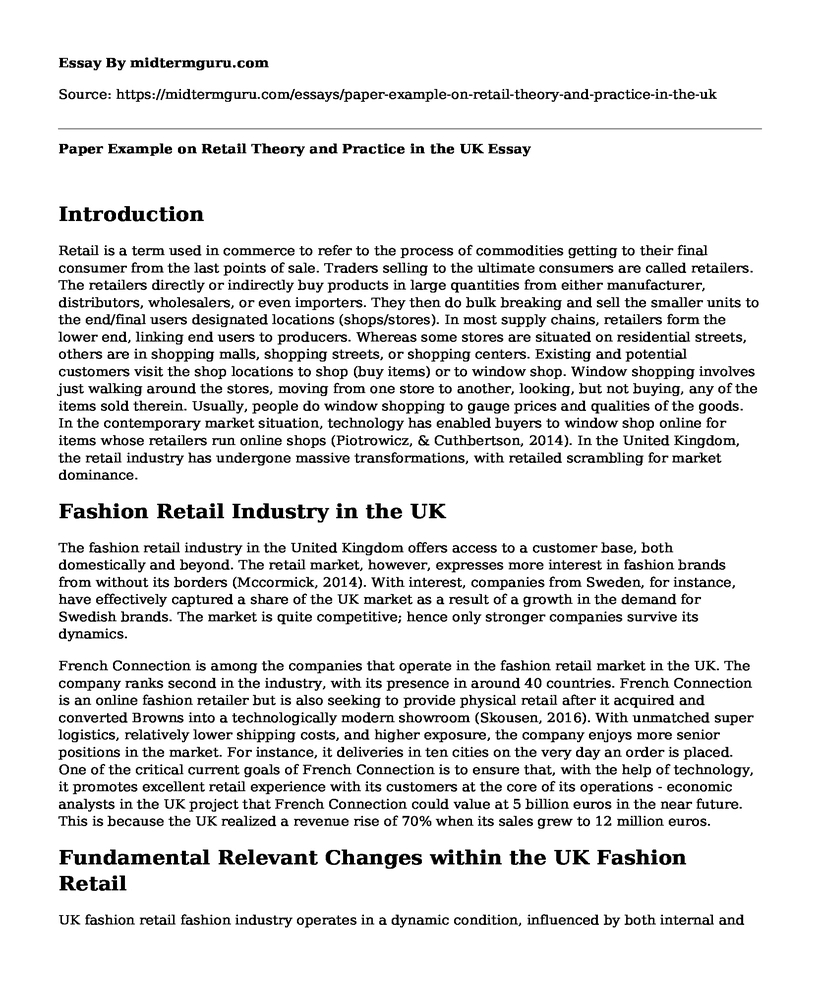 Paper Example on Retail Theory and Practice in the UK