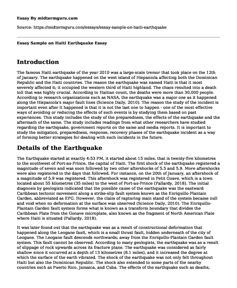 Essay Sample on Haiti Earthquake