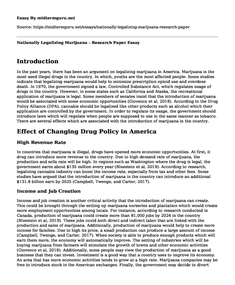 Nationally Legalizing Marijuana - Research Paper