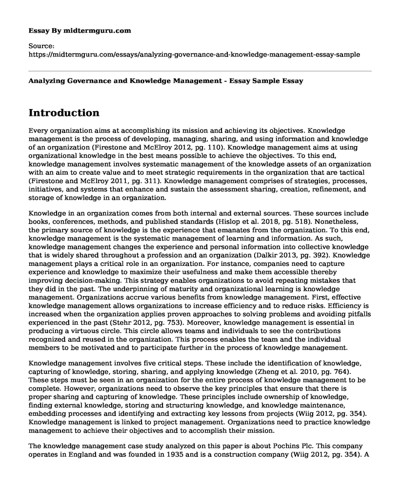 Analyzing Governance and Knowledge Management - Essay Sample 