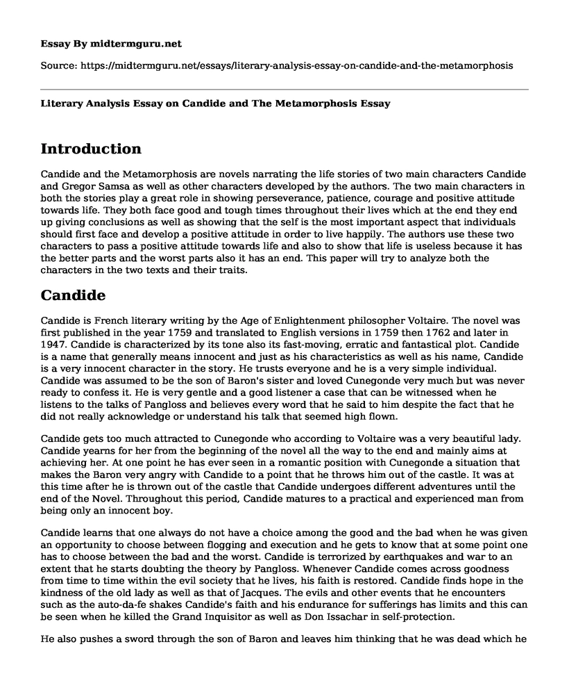 Literary Analysis Essay on Candide and The Metamorphosis