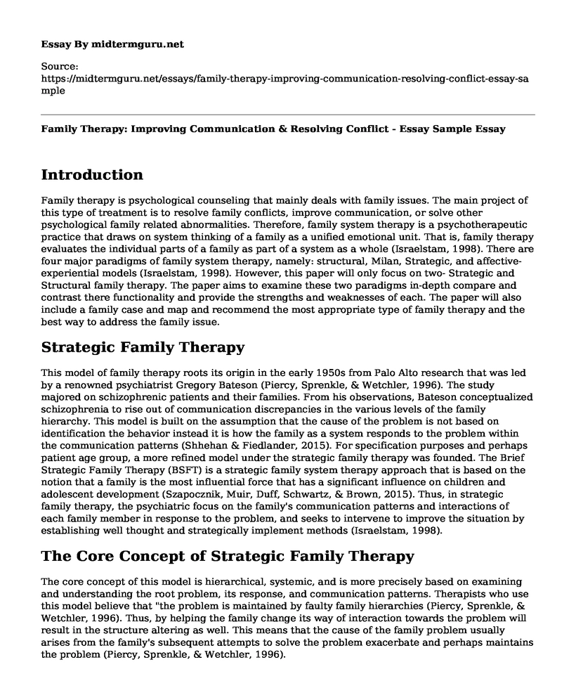 Family Therapy: Improving Communication & Resolving Conflict - Essay Sample