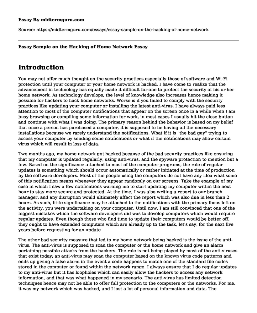 Essay Sample on the Hacking of Home Network